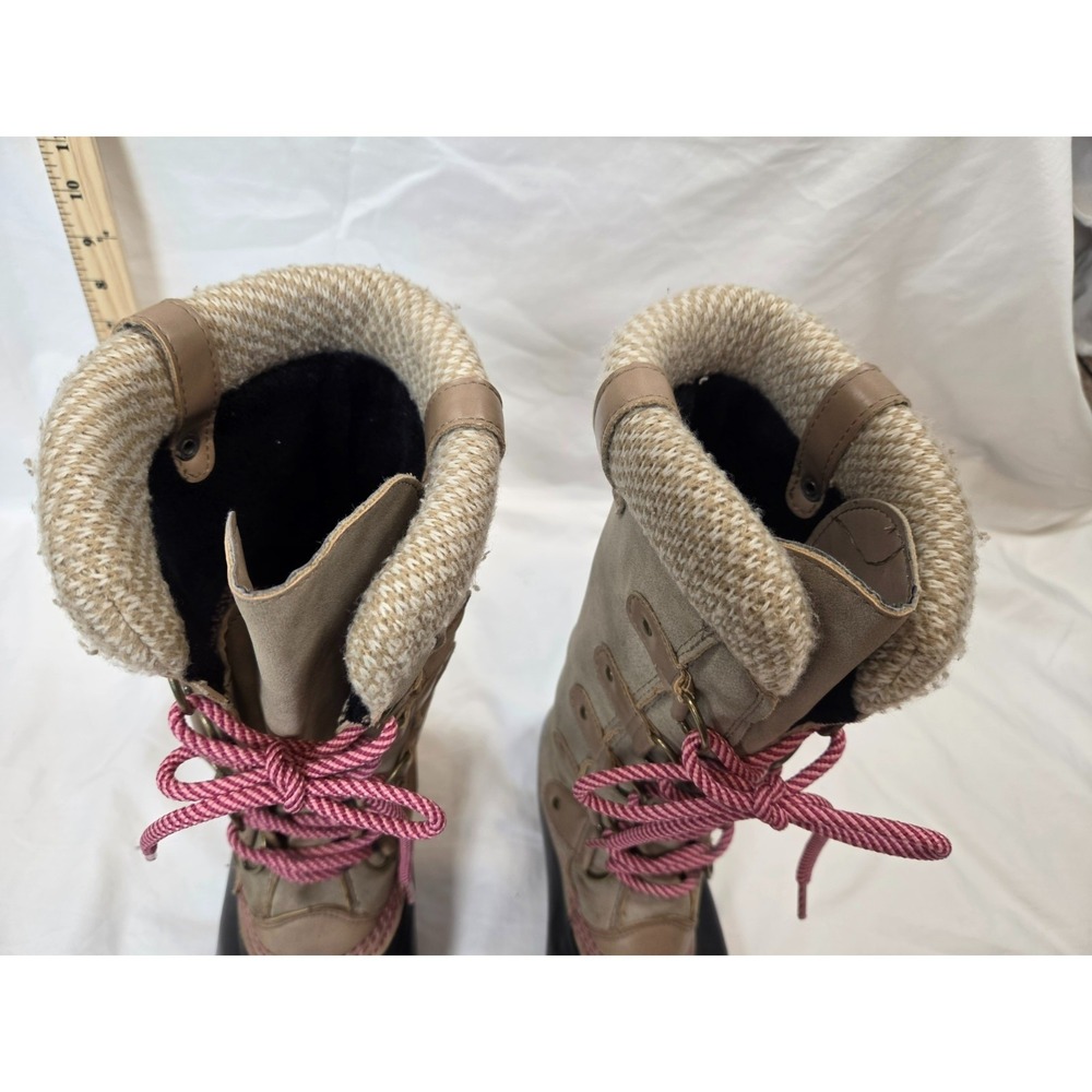 Esprit Boots Size 9M Belinda Mid Calf Rain Snow Rubber Lace Up Beige Pink Laces - Picture 9 of 9